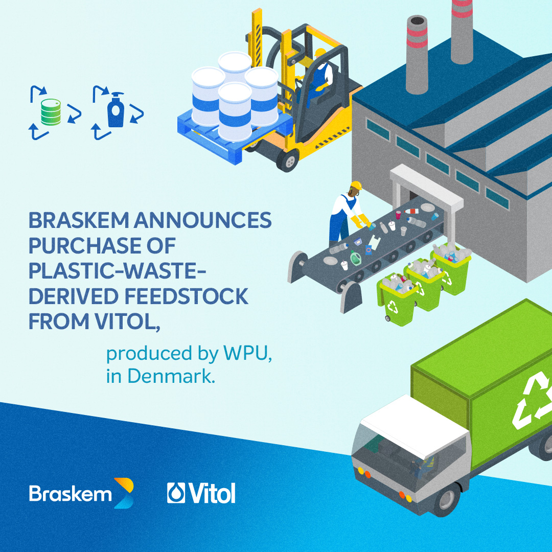Braskem to purchase plastic-waste-derived feedstock from Vitol SA, produced by WPU - Waste Plastic Upcycling A/S in Denmark
